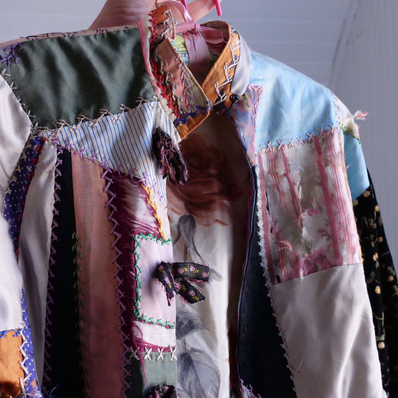 Vintage/antique handmade crazy quilt silk and velvet jacket