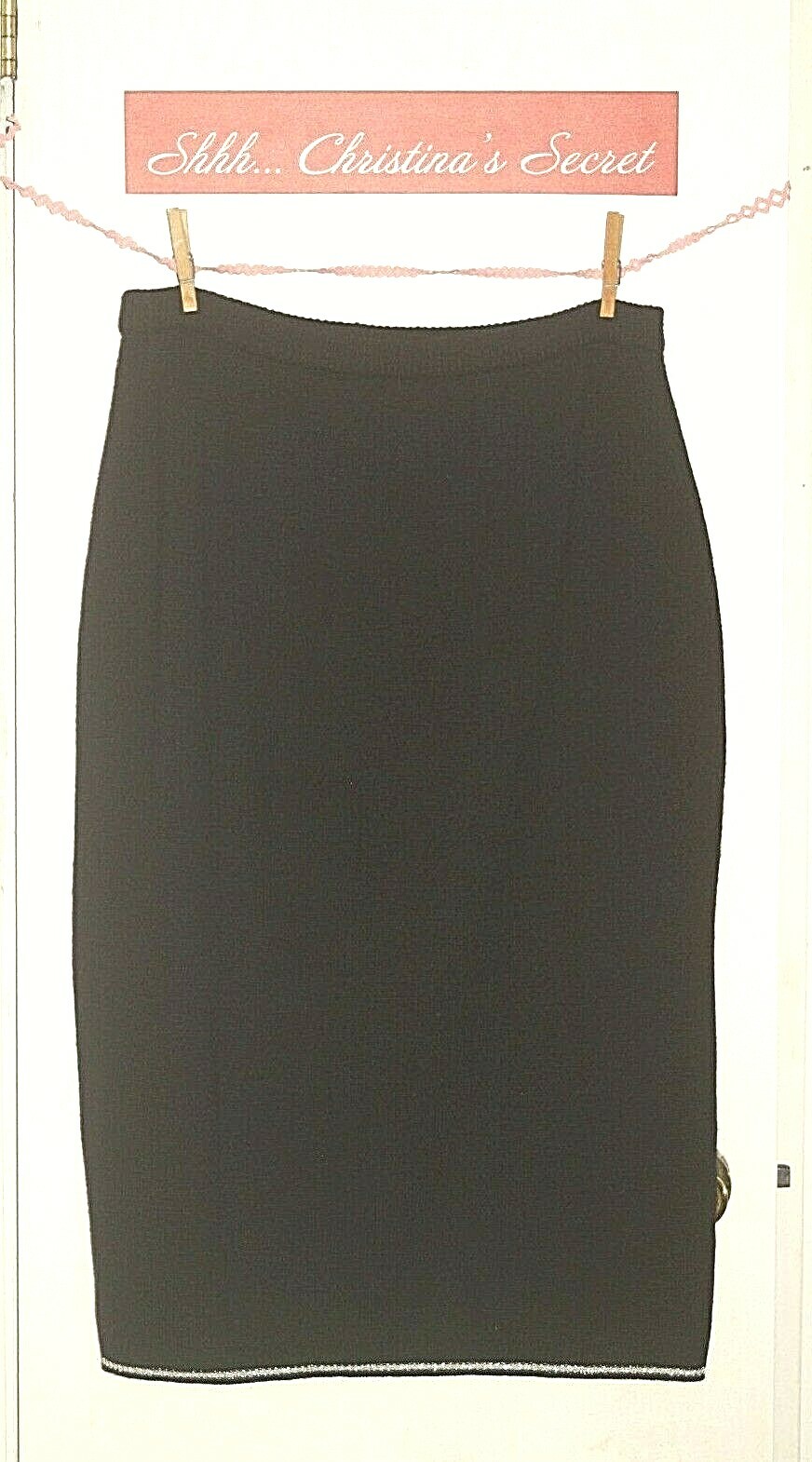 VINTAGE 80s GLADYS BAGLEY Skirt Black Knitted Silver Hem Washable 34/ 20W *XLNT