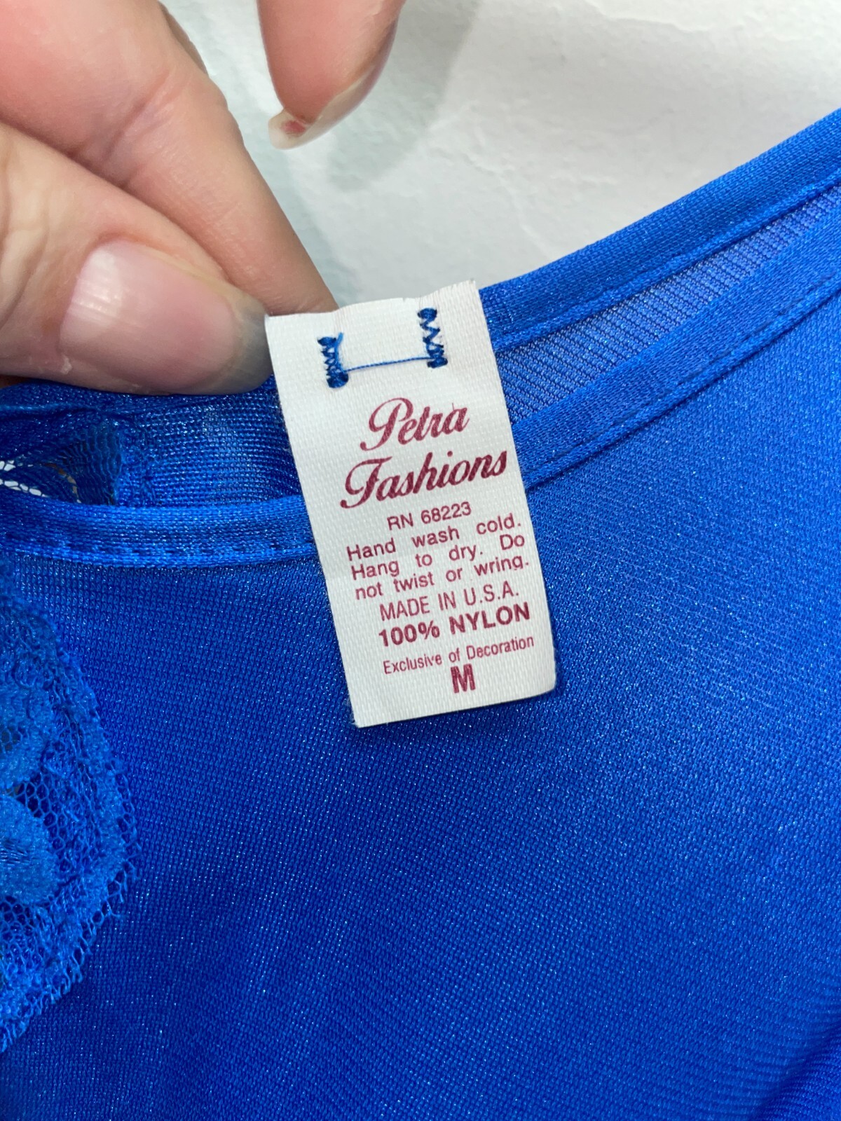 Vintage Petra Fashions Lingerie Nylon Satin M Royal Blue Lace Romper Ruffle
