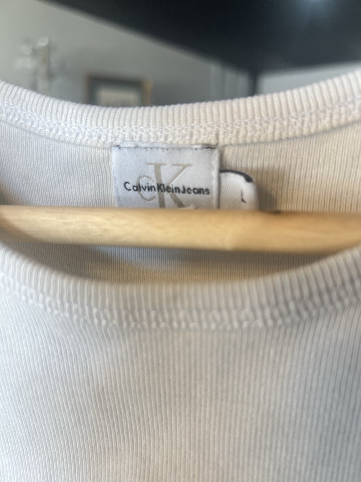 Vintage Y2K 90s Calvin Klein Logo CK Baby Tee White Silver Crop Top Large