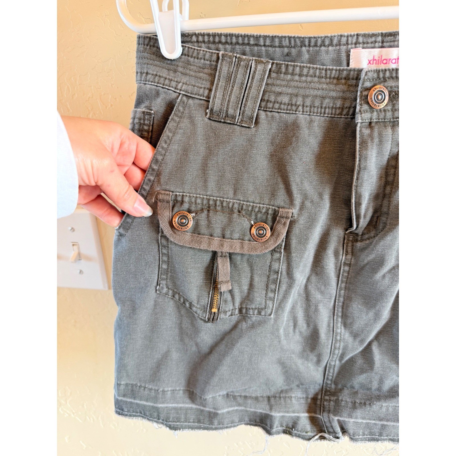 Vintage Xhilaration Cargo Mini Skirt Fits Size Medium Army khaki Green