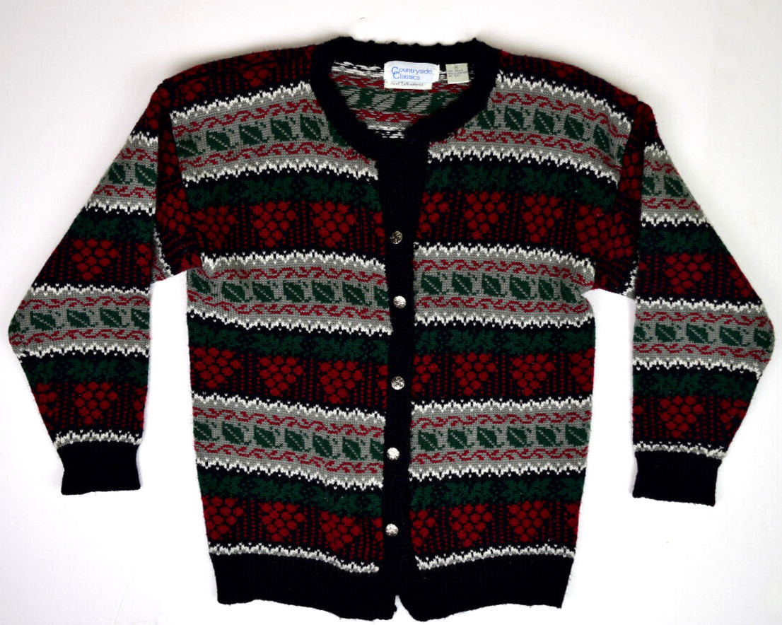 Vintage Countryside Classics Sweater Size M 70s Holiday Cardigan Cobain Special