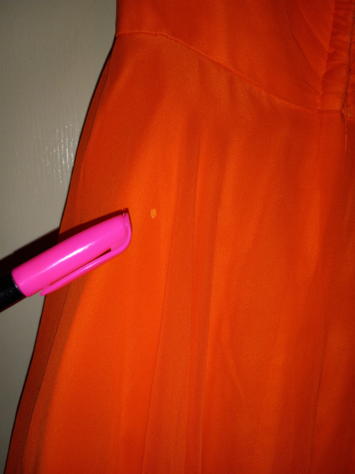Vintage 60s Mike Benet Orange Sheer Chiffon Gown Dress Formal Beaded Applique S