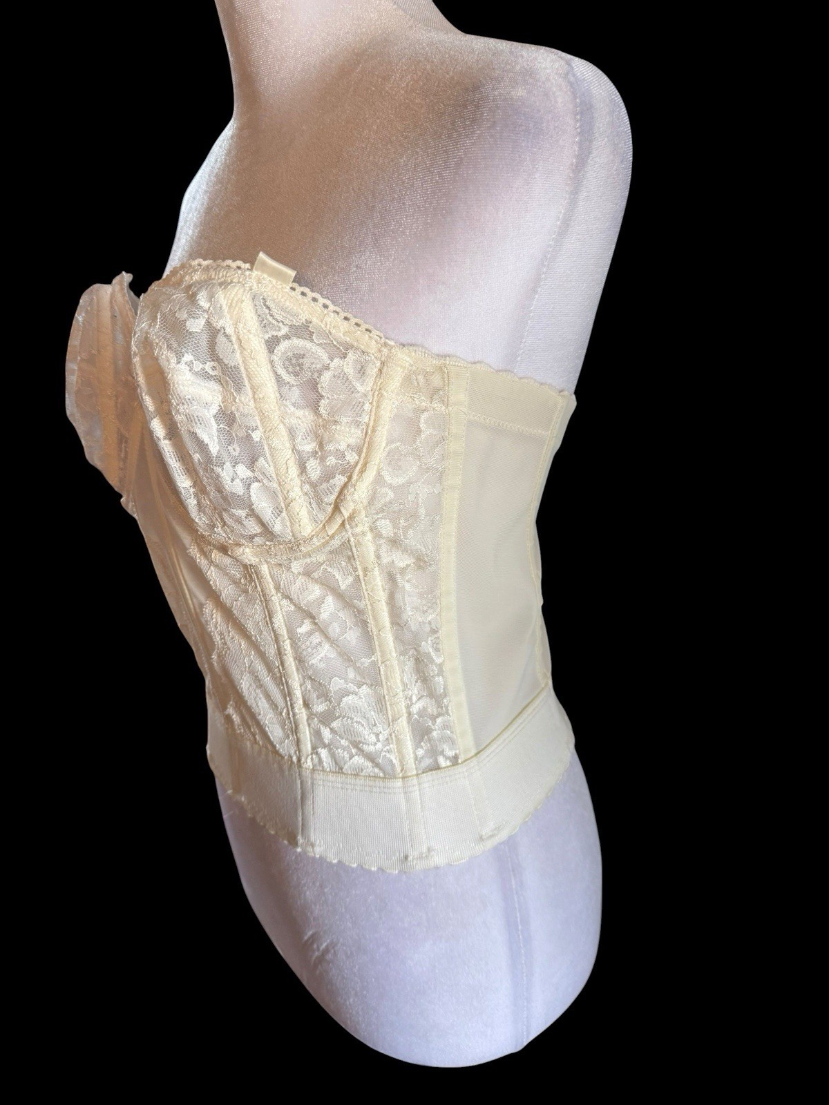 Goddess Long Line Bustier Ivory Bra Corset Cincher 34B Boned Pin Up Lingerie