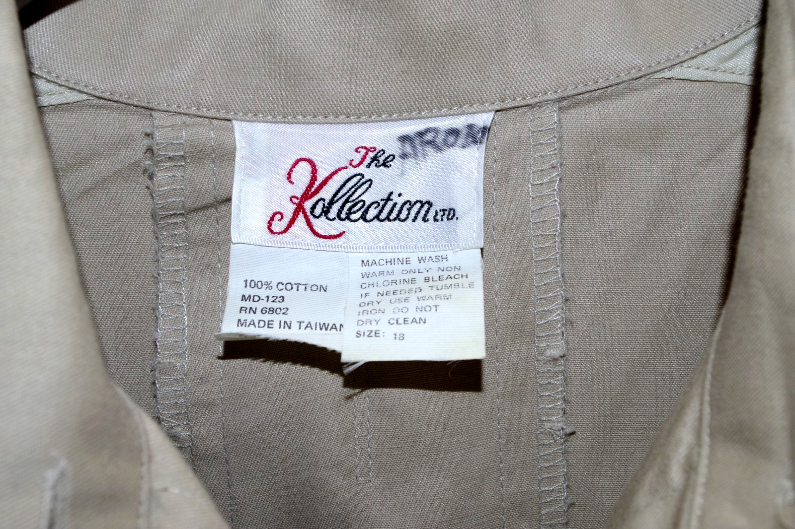 P2 NEW The Kollection 18 vintage 100% Cotton khaki tan Shirt Dress Taiwan R.O.C.