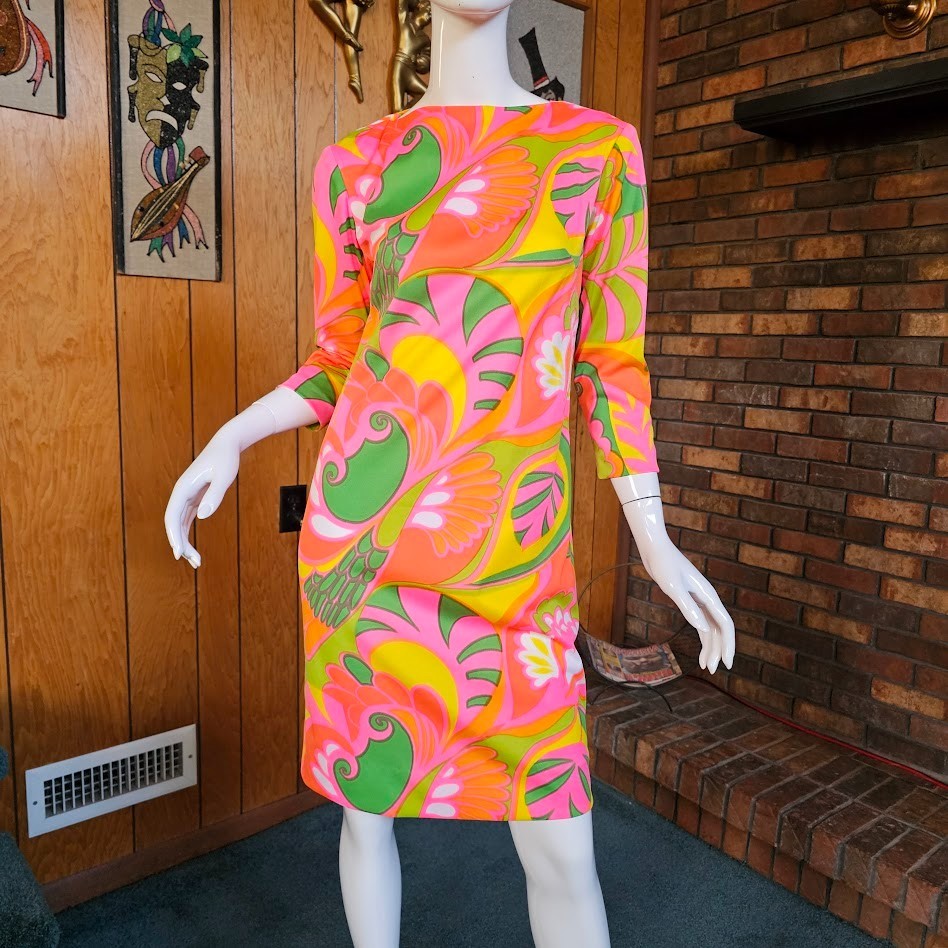 Vtg 60s Mod Psychedelic Neon Laugh In Hippie Go Go Party Twiggy Shift Dress M