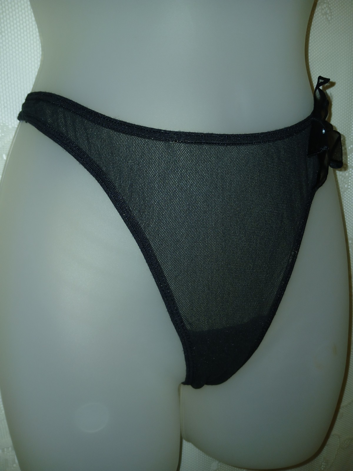 Vintage Secret Treasures Black Sheer Chiffon Flower G-String Thong Panties S