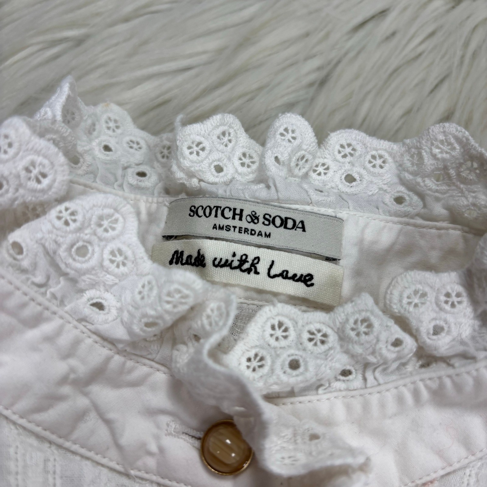 Scotch & Soda Women’s XS White Eyelet Ruffle Dress Victorian Preppy Cottagecore