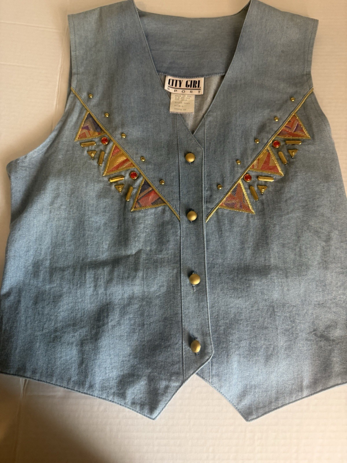 City Girl Sport Blue Denim Embellished Vest 100% Cotton Size 8 Style 5809