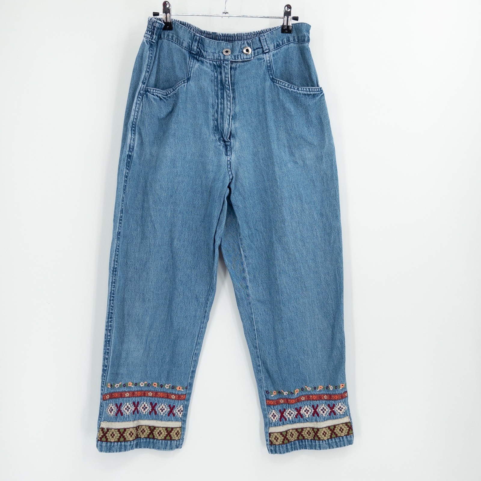 Vintage Y2K Chelsea Studio Embroidered Jeans Women 10 Boho Folk Artsy 90s Hippie