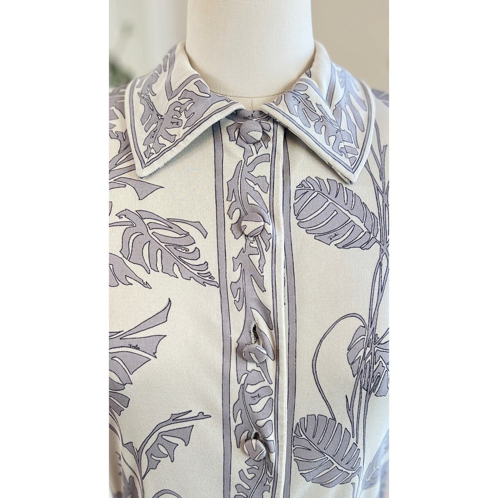 Vintage 1960s EMILIO PUCCI Dress 60s Silk Jersey Floral Leaves Shirtwaist Sheath
