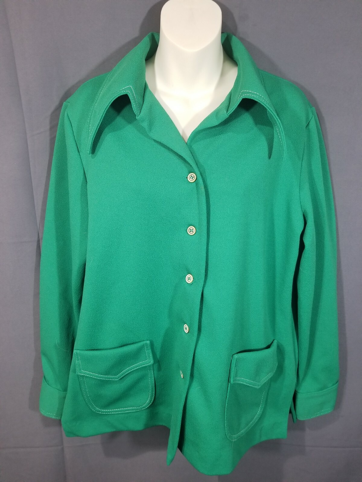 Vintage Pykettes Blue Button Up Jacket Mod Style Grandma 20 inch Chest flat Lay
