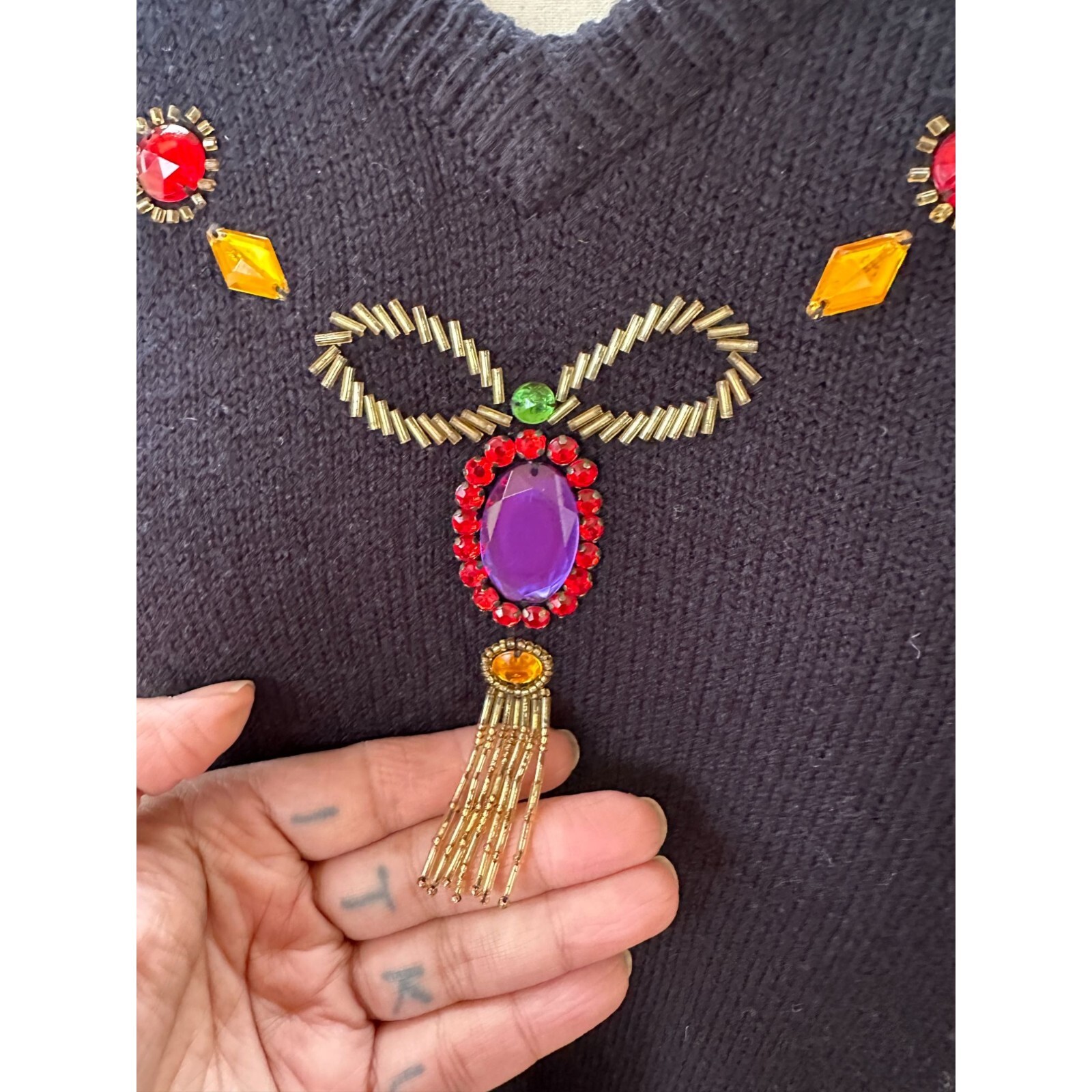 Vintage 80s PLAIN JANE by Sweet Baby Jane Embellished Jeweled Sweater DRESS L
