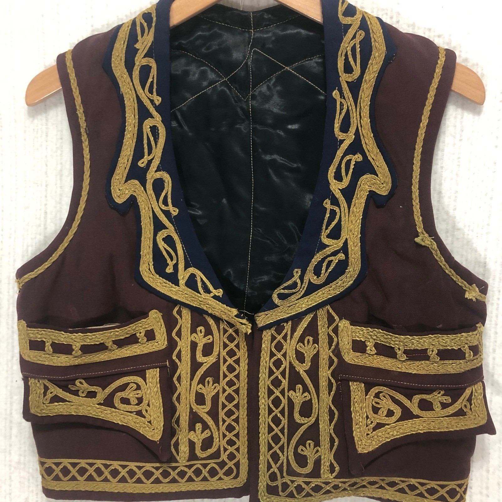 Vintage Embroidered Folk Vest Gold Braid Couching Balkan Greek Ottoman Waistcoat