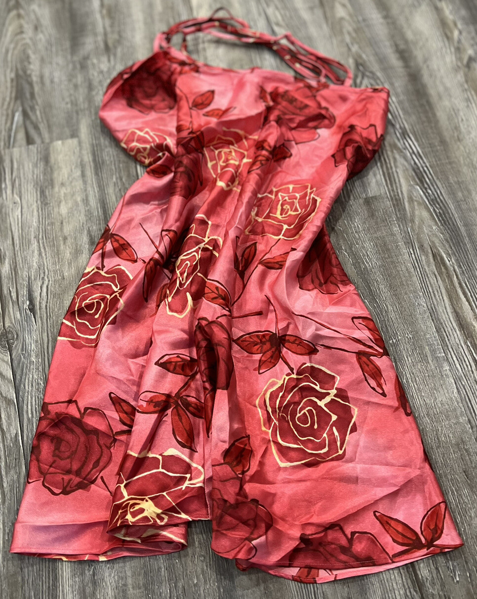 VTG80’s Alexandra Nicole Women’s Red Pink Roses Doubled Spaghetti Straps Slip M