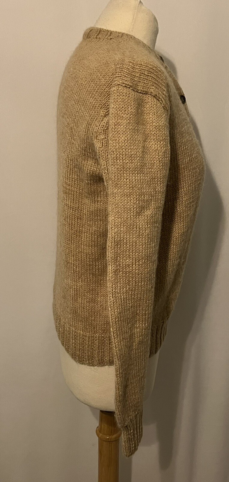 Vintage 1950s Beige Wool Cardigan Sweater with Brass Napoleon Buttons Sz M/L