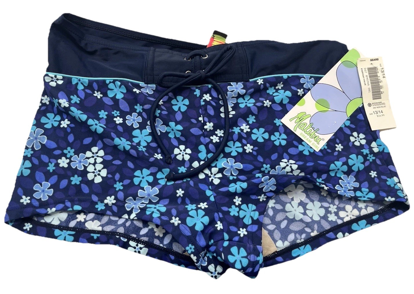 NWT Sears Bikini swimsuit blue floral SIZE 11/12 top and 13/14 bottoms/shorts