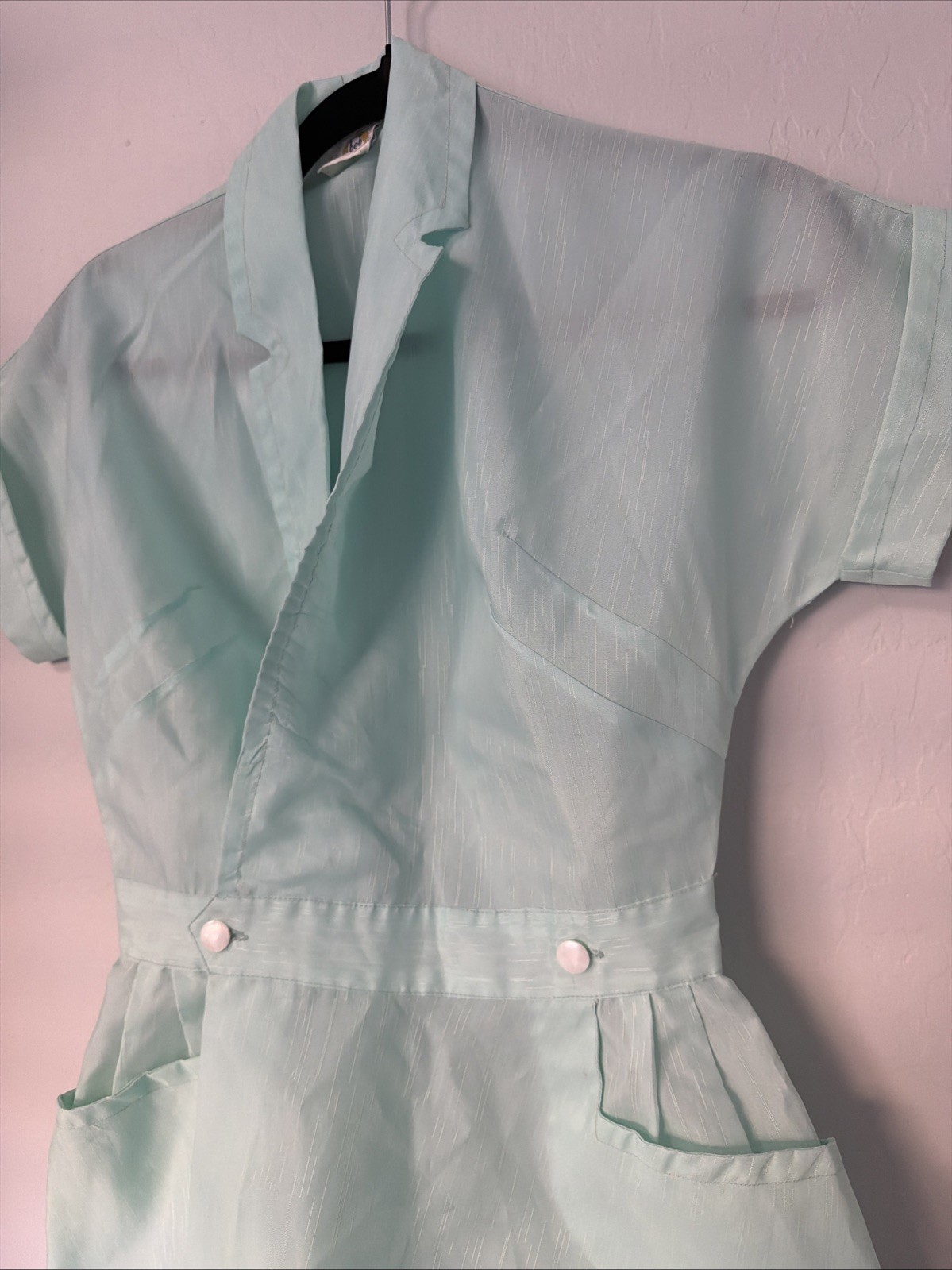 Medium 8 Vintage Beautician Nurse Frock Top 1960’s Mint Green Bob Evan’s F23