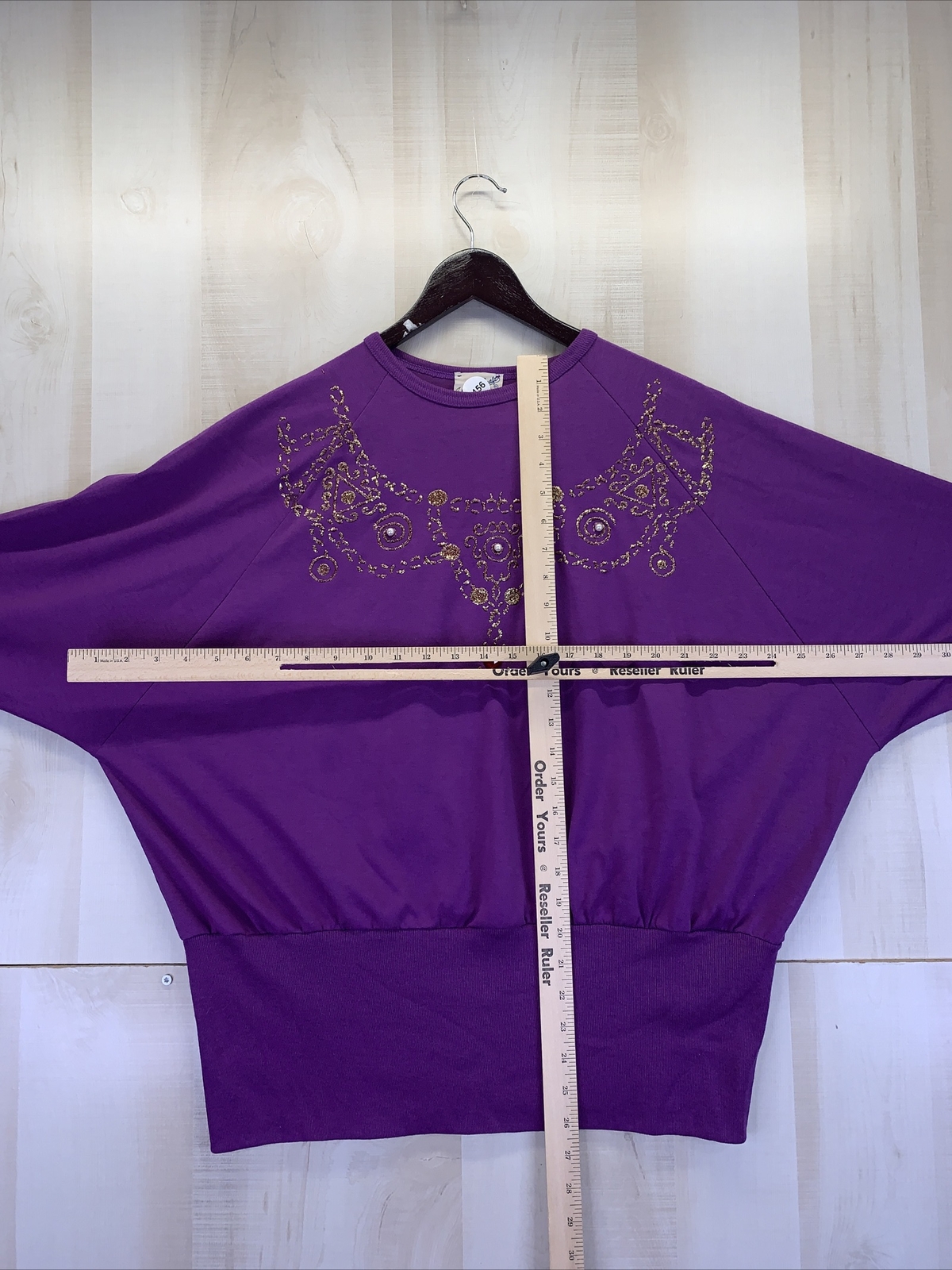 Vintage 1980-90s Moon Craft Womens 3/4 Sleeve Jewled Top One Size 6-22-#8456