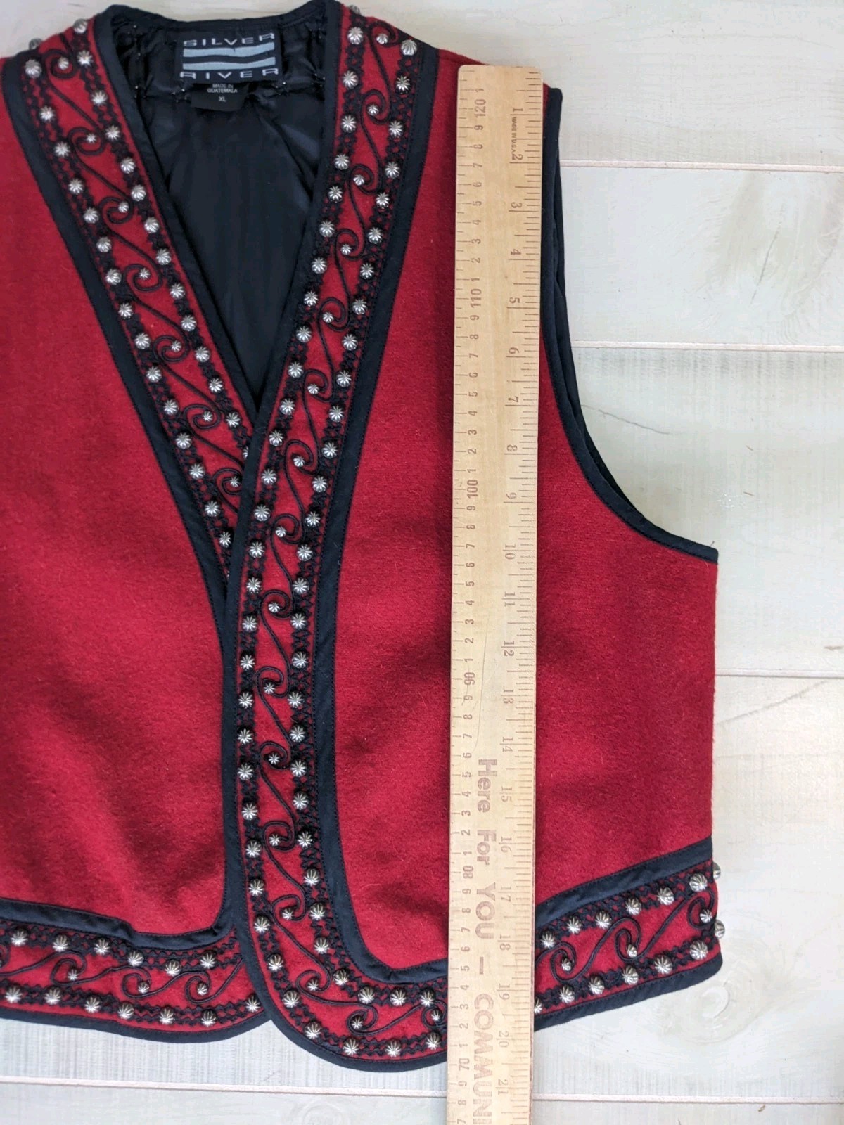 Vintage Silver River Red Black Wool Vest Gold Studded Women’s Size XL