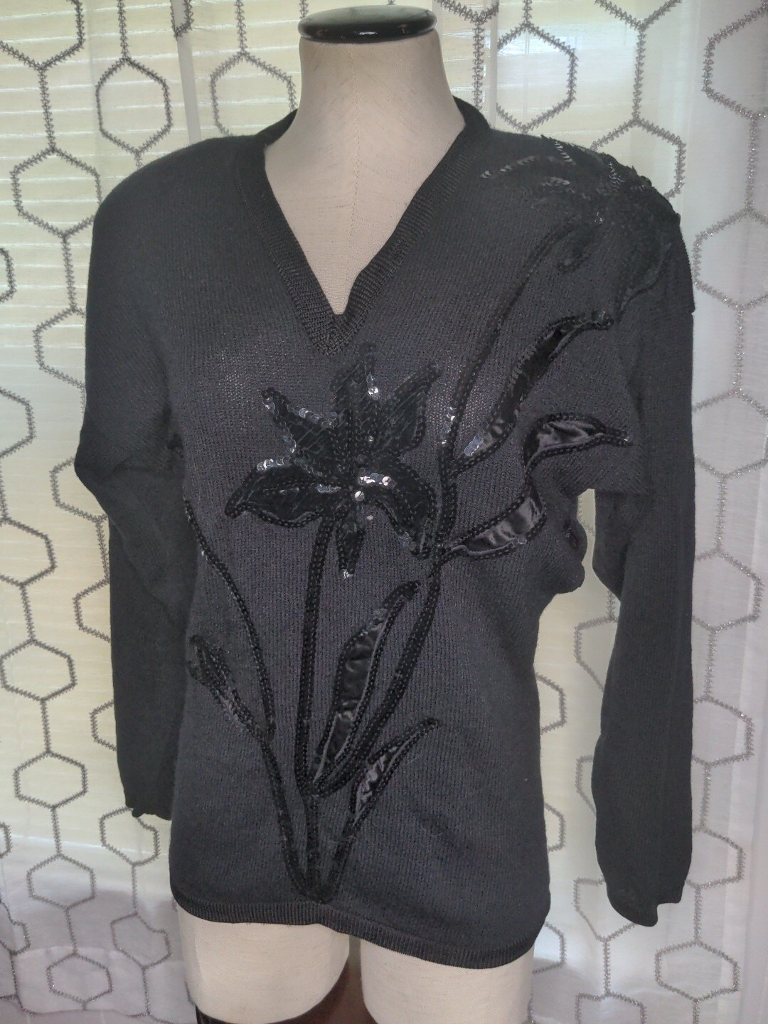 Miss Joann California 1980’s Sequin Shoulder Pads Sweater Vintage Small