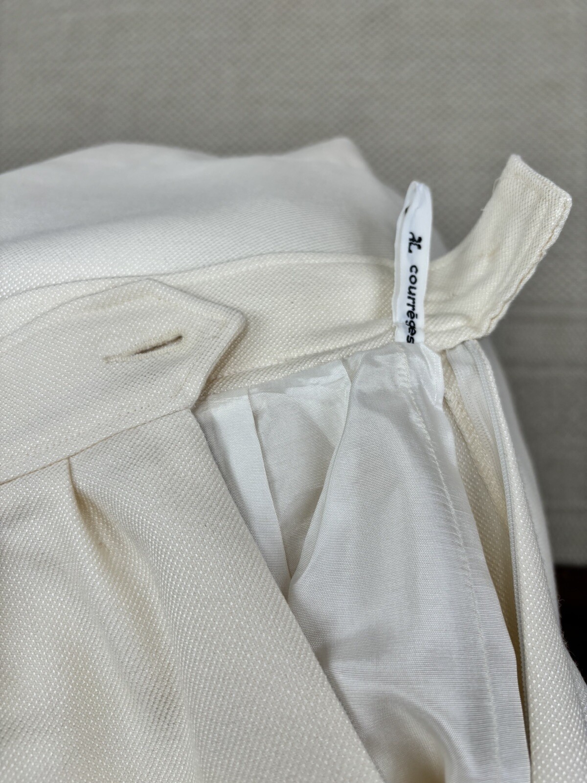 Vintage 1980s White Wool Rayon Courreges Paris Pencil Skirt Acetate Lining
