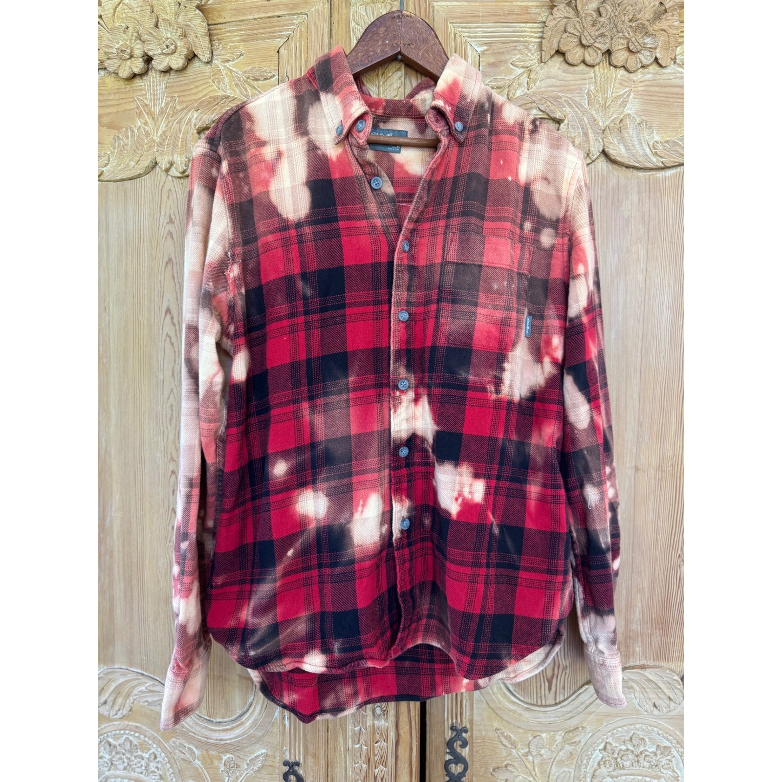 Vintage Skunk Upcycled Bleached Flannel Shirt Folk Art Medium