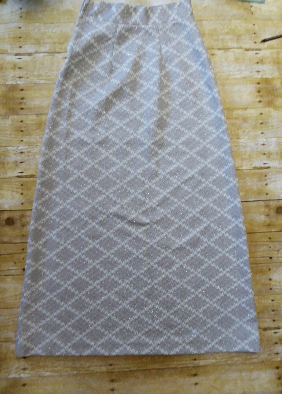70s Linda Original Vintage Polyester Maxi Skirt Hostess Silver A-Line Waist 32
