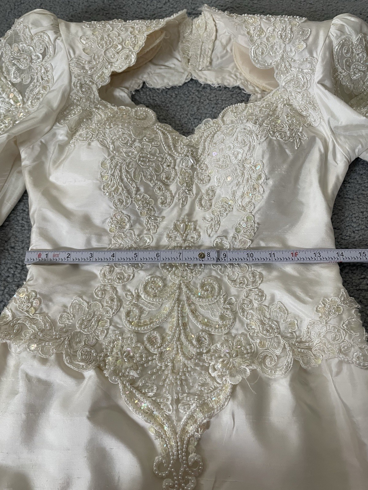 Vtg 80s Embellished Wedding Gown Sz 6 Ivory Floral Embroidery Removable Train