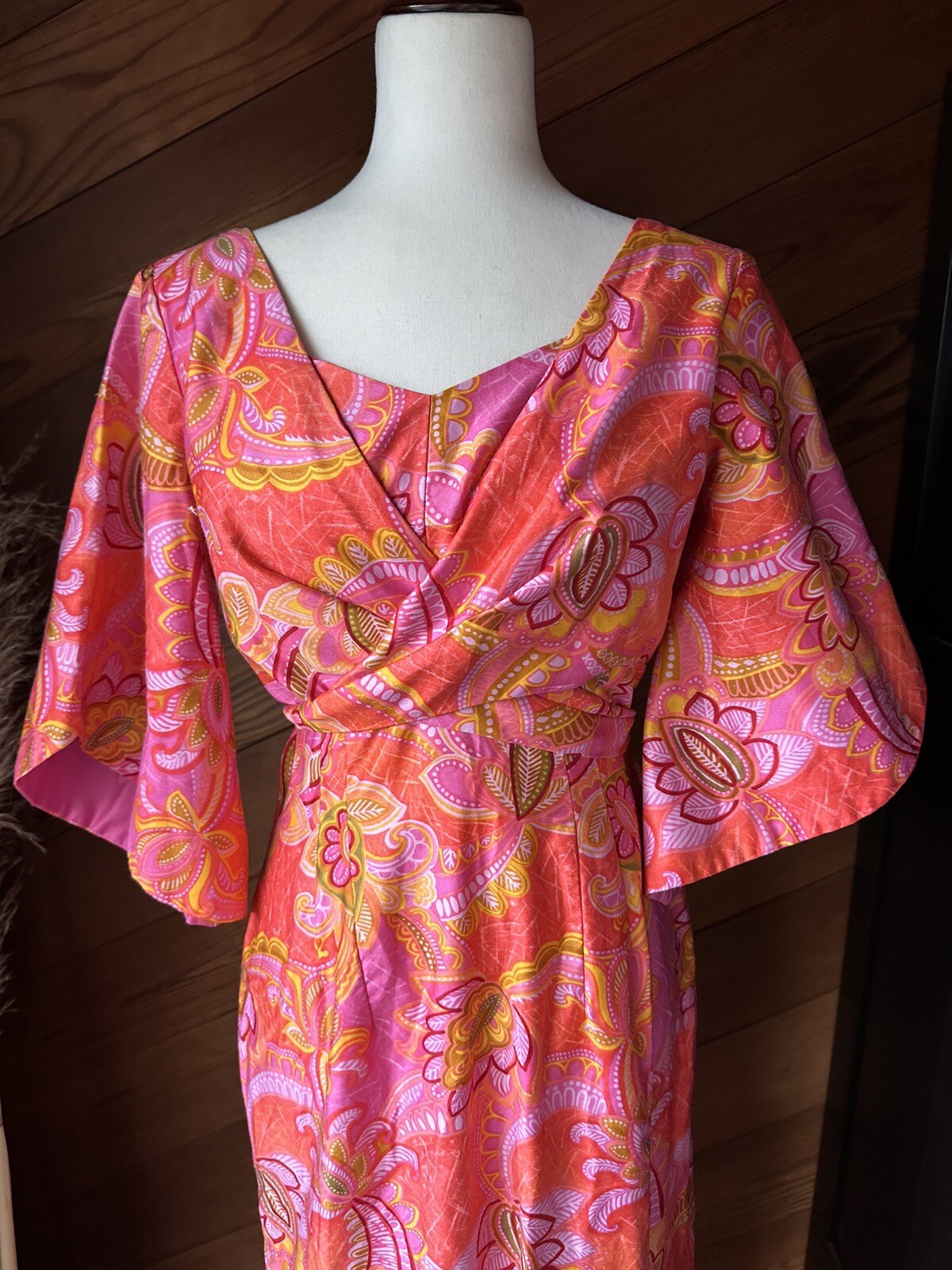 Vtg Stan Hicks Hawaiian Casuals Kimono Sleeve Maxi Muumuu Dress