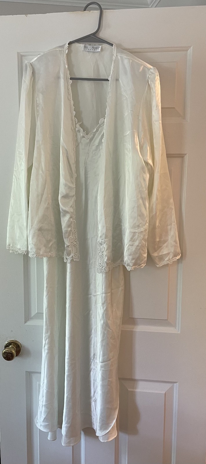 Vintage Val Mode Bridal Peignor Set Ivory Long Nightgown Robe Sz L Lingerie