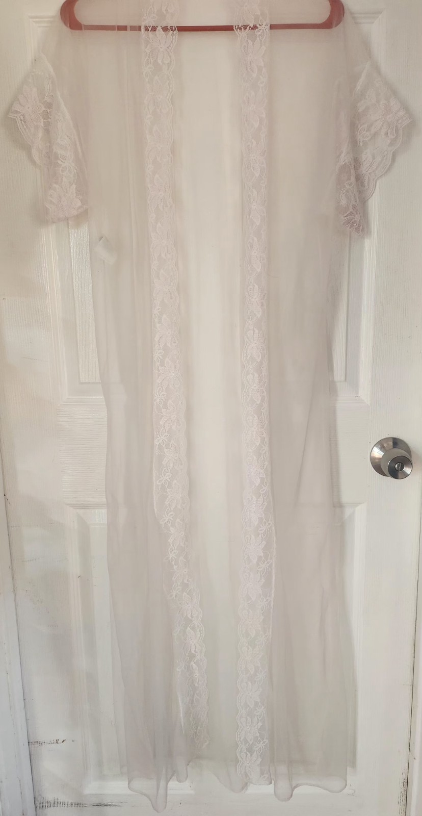 Vtg Lady Cameo Dallas Victorian Robe Lace Edging Sheer Sz L Pink Lingerie
