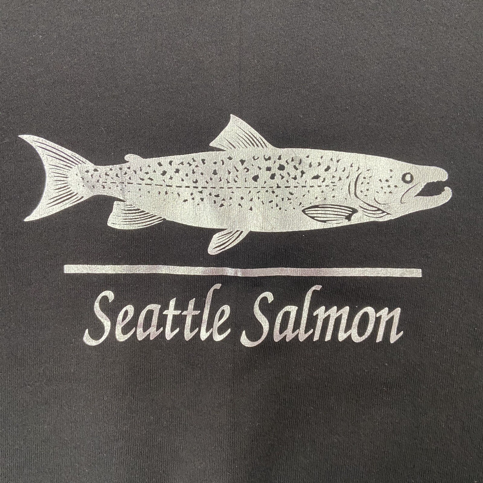 VINTAGE Seattle Salmon Sweatshirt Adult Extra Large Black Silver Graphics Men XL