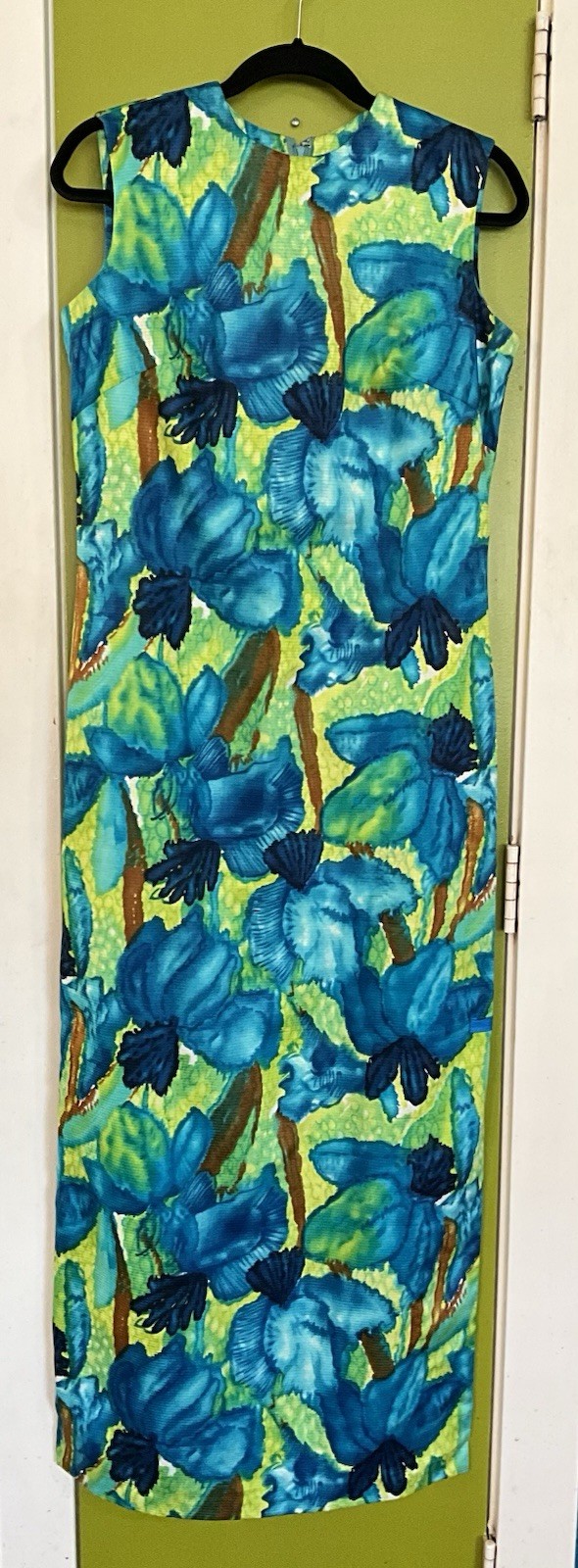 Vtg McINERNY Womens Hawaiian Maxi Dress Watercolor Floral Talon Zip Side Slit 12