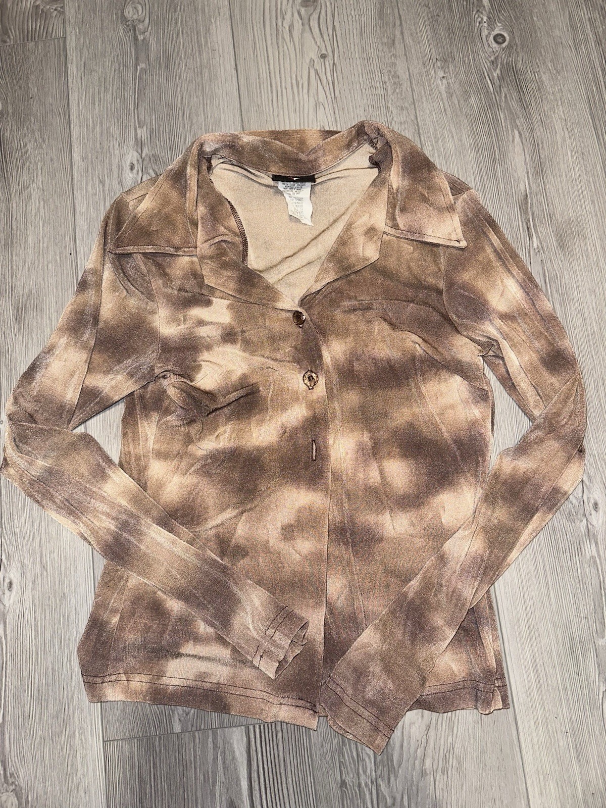 Vintage 90s Y2K No Boundaries top brown beige tie dye pattern Sz medium