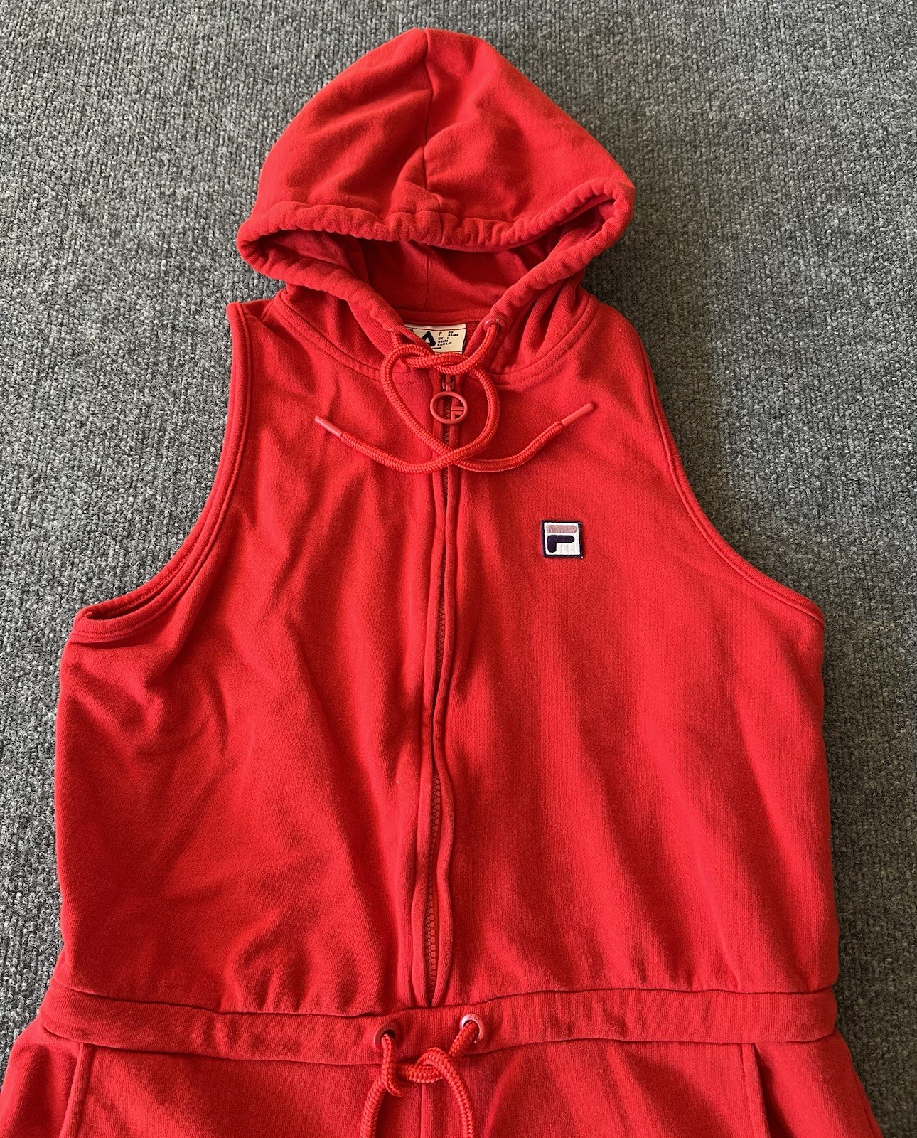 Fila VTG Womens Jumper Hoodie Sweatshirt Shorts Half Zip Drawstring Waist Red L