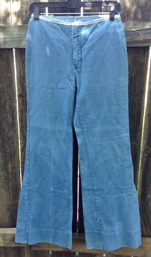 VTG 70s Faded Glory Bell Bottoms Denim Jeans Sz XS/S? 26″W Hippie Hip Huggers