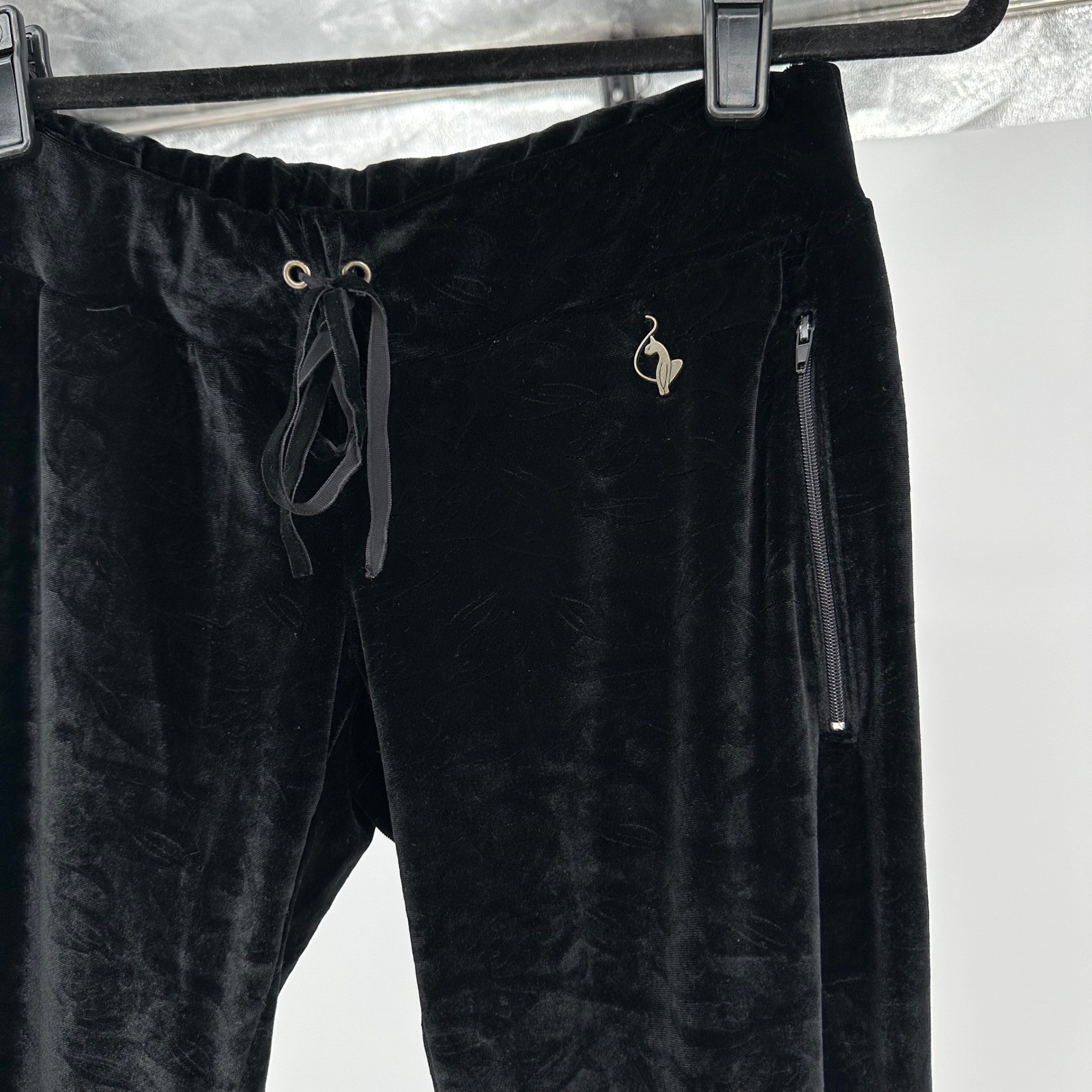 Y2K Baby Phat Black Velvet Low Rise Flare Loungewear Pants Womens Small 2000 VTG