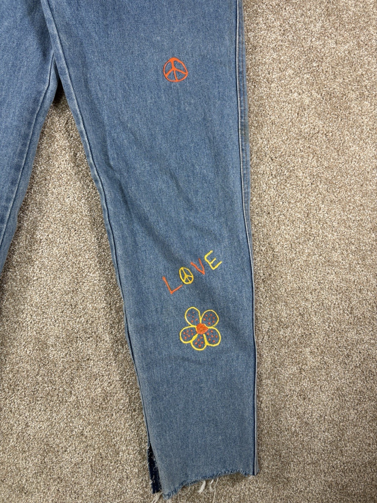 Vintage Ever Blue Womens Jeans W/ Puffy Paint Medium Wash Straight Leg Denim 90s
