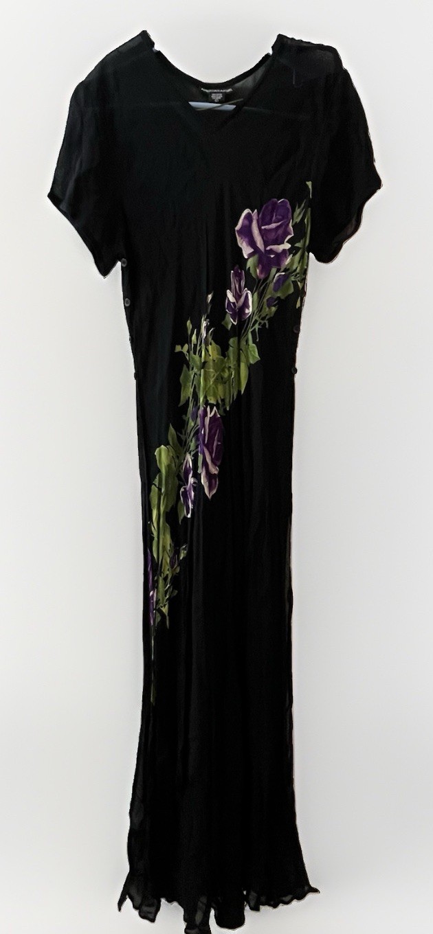 Vtg American Angel Floral Black Maxi Dress Coverup L 90s Grunge Whimsigoth Fairy
