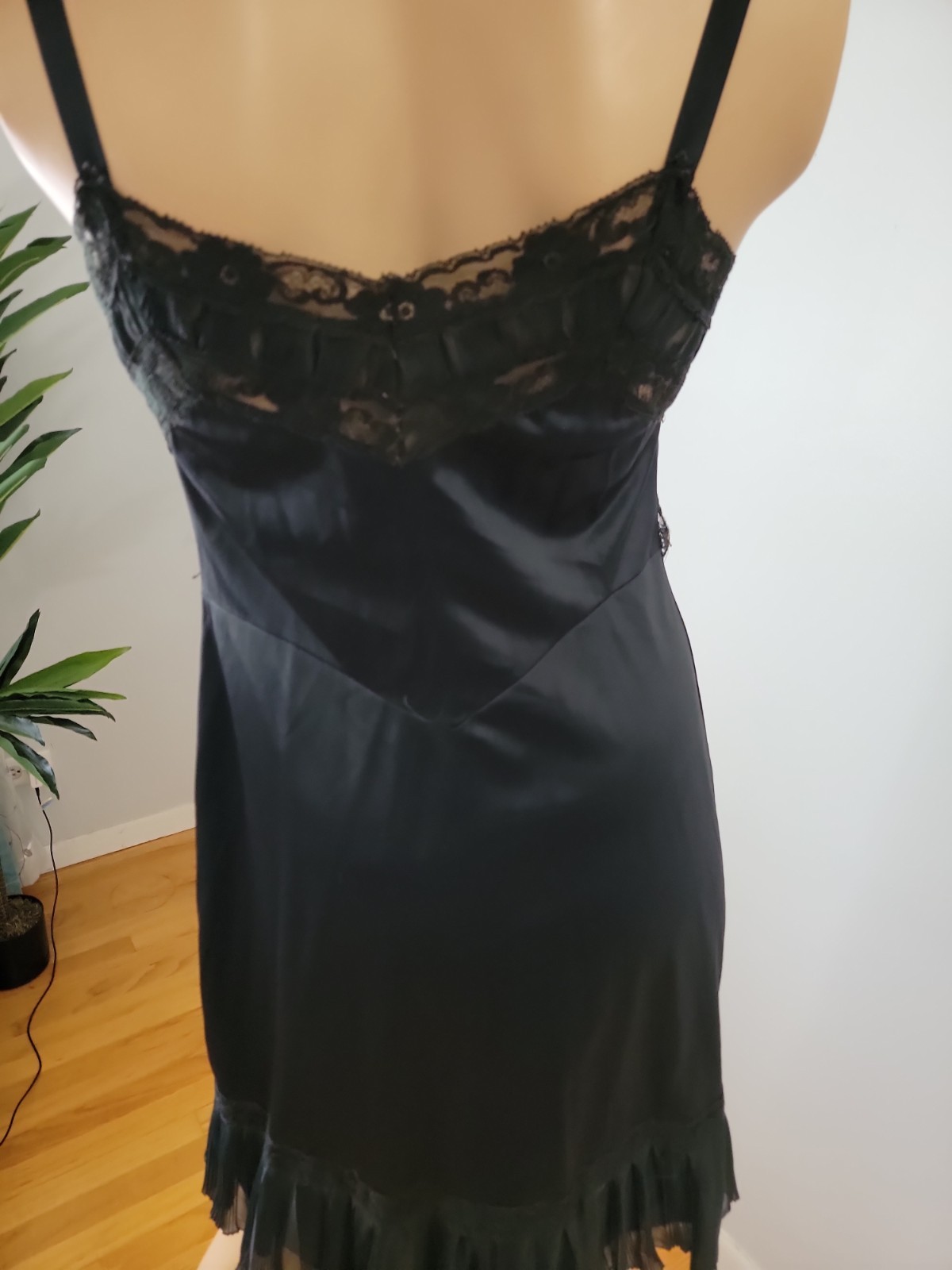 Vintage Sears All Nylon Black Full Slip Pleated/Lace Detail Size 36 Average