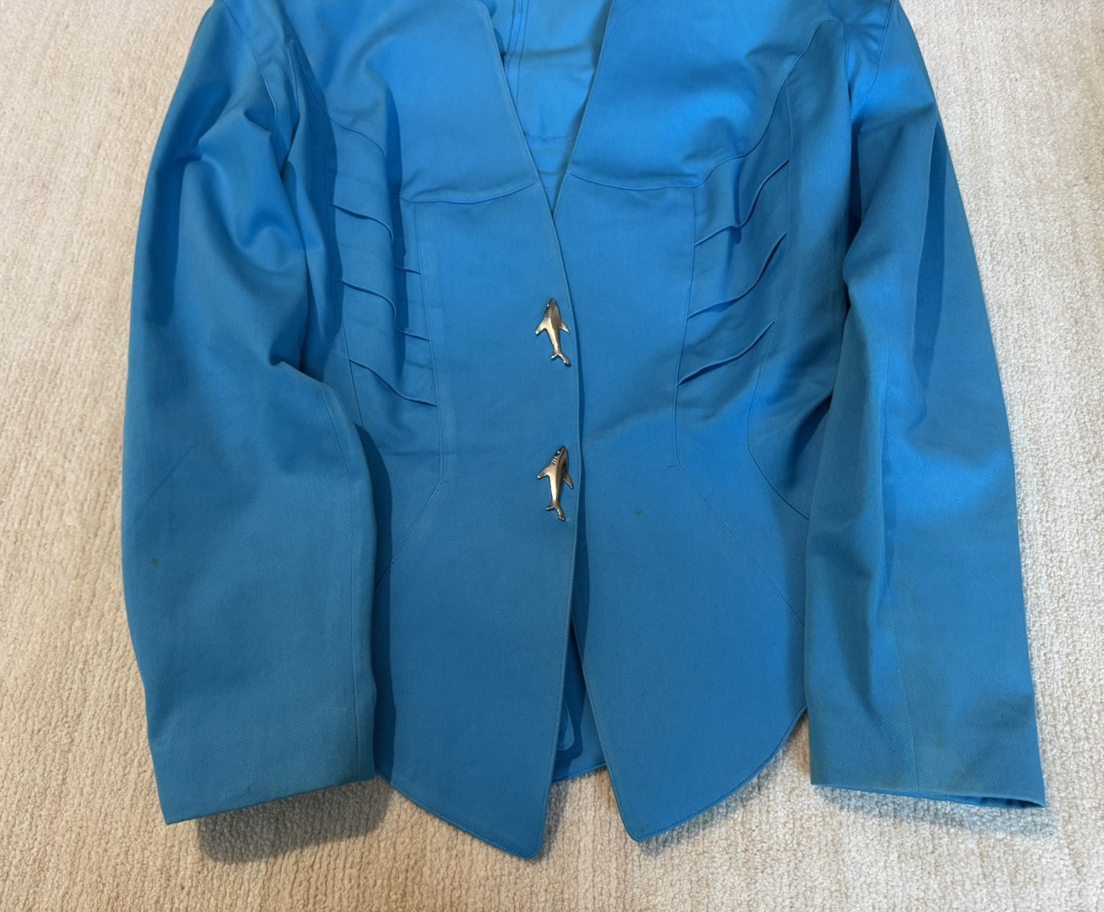 Vintage 1980’s Theirry Mugler Suit Blazer, Skirt Shark Snap Closure Peplum Waist