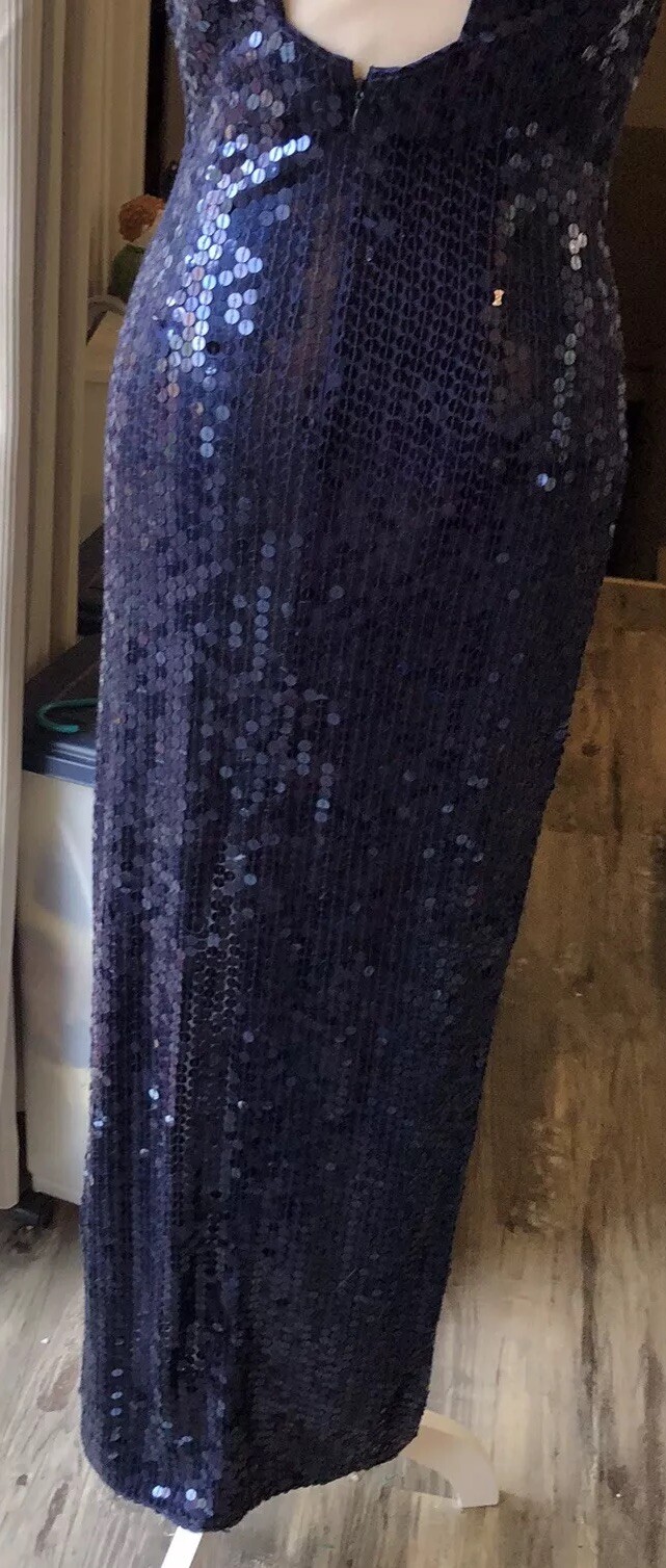 Lillie Rubin Exclusive Heavy Blue Mermaid Shimmer Sequin Beaded Dress VTG Size 2