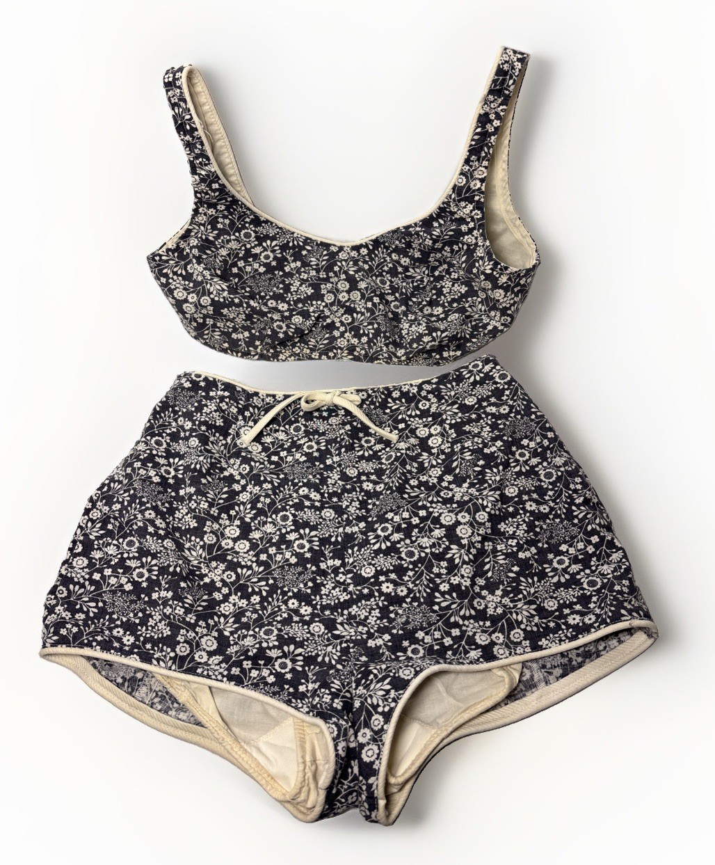 VTG 60s Bobbie Brooks High Waist 2 Piece Swim Suit Rockabilly Halter Floral