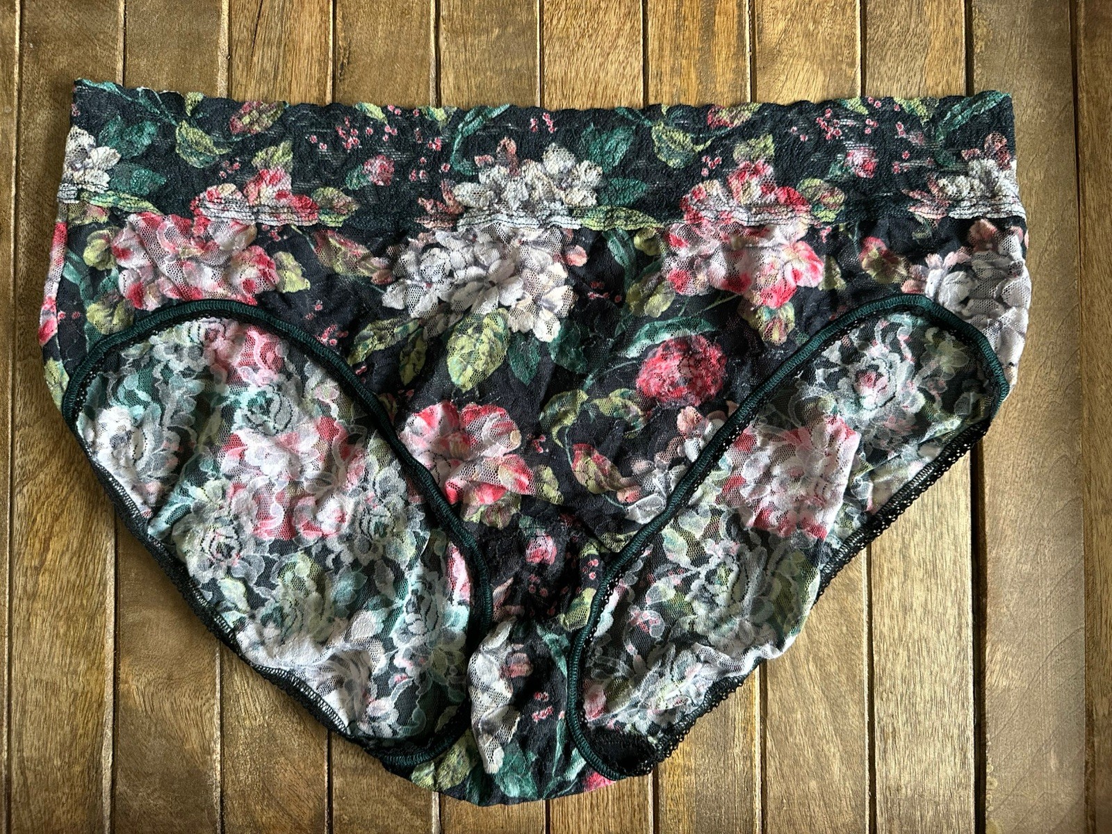 Vtg Hanky Panky 1X Black Lace Floral Coquette Bikini Brief Panties