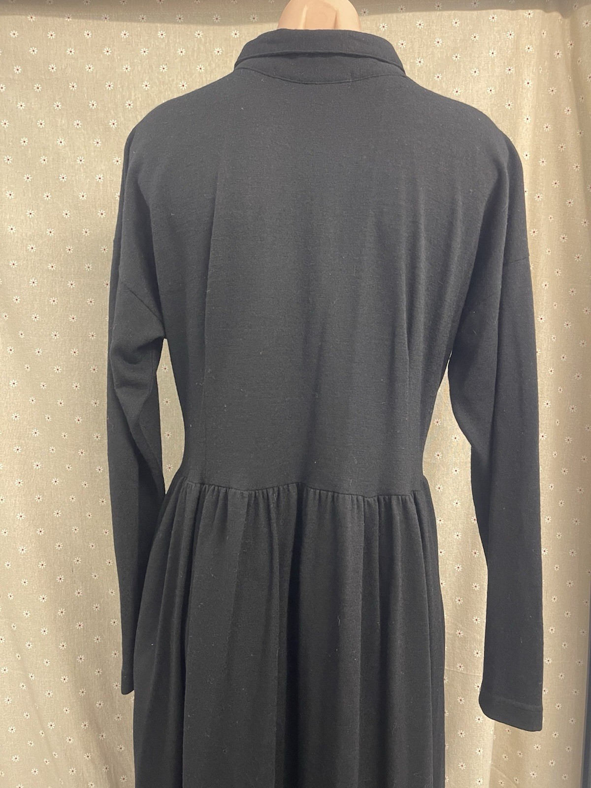 Vtg Jacqueline West Dress 100% Wool 2 Small Maxi Swing Black Collar Long Sleeve