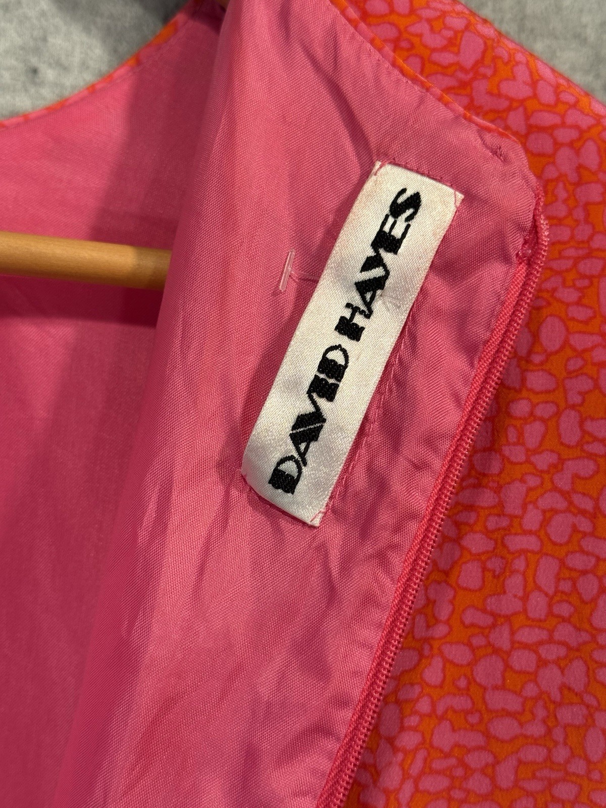 David Hayes Silk Nieman Marcus Hot pink & Orange Cheeta Sheath dress 90s sz 1