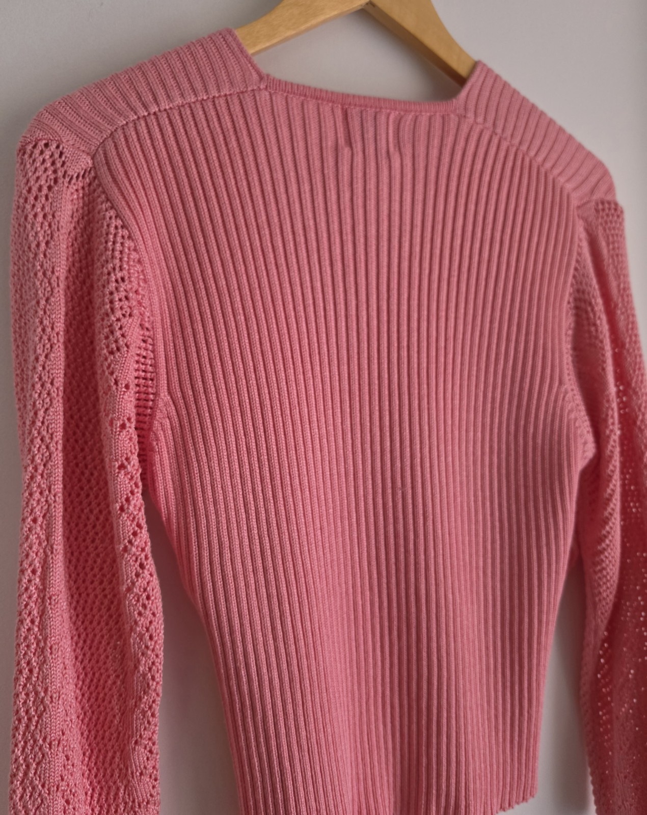 Vintage Fia Italia Handloomed Pink Long Sleeve Wrap Style Sweater Size Medium