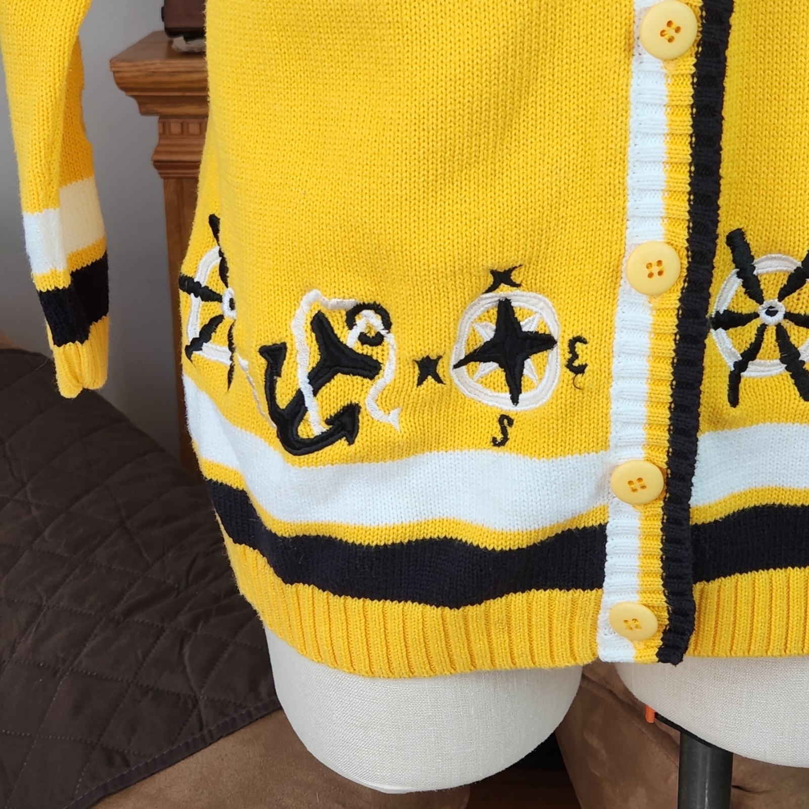 Vintage Austin Hill Yellow Nautical Themed Cardigan Sweater S/P