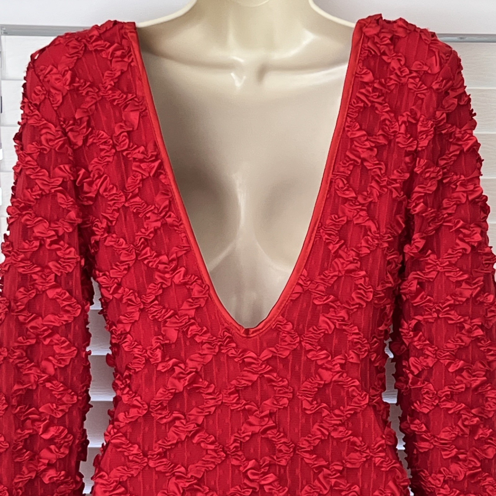 Vtg A La Carte California Hi-Lo Dress 80s Dance/Prom Ribbon/Lace Chiffon V-Back